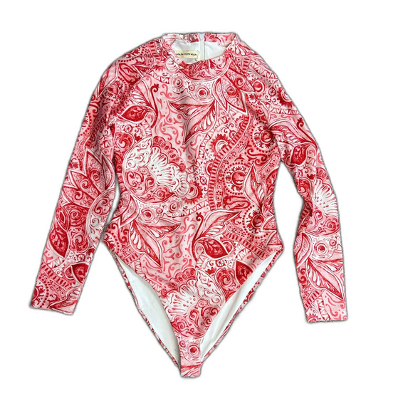 Mara Hoffman Reese NWT Pink Red Paisley Rashguard One Piece Swimsuit Size M - Picture 3 of 15